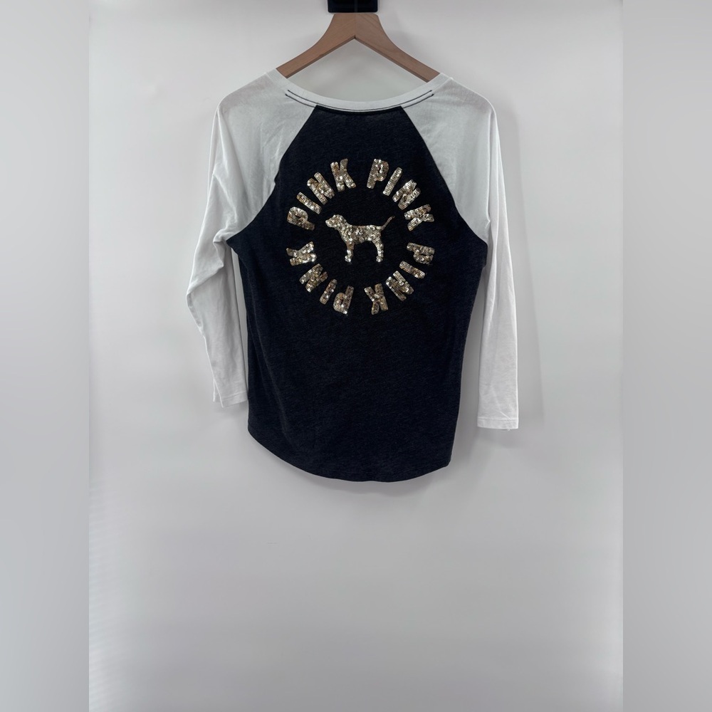 PINK Victoria's Secret Black and White Women’s Long Sleeve Baseball Tee T Large